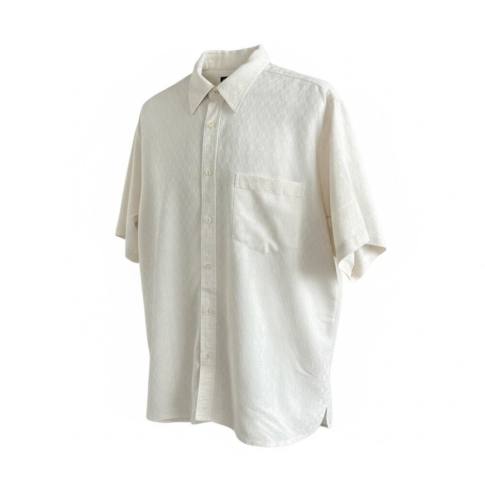 John Henry Men's Shirt Cream Ultra Feel Textured Short Sleeve Disco Size Large